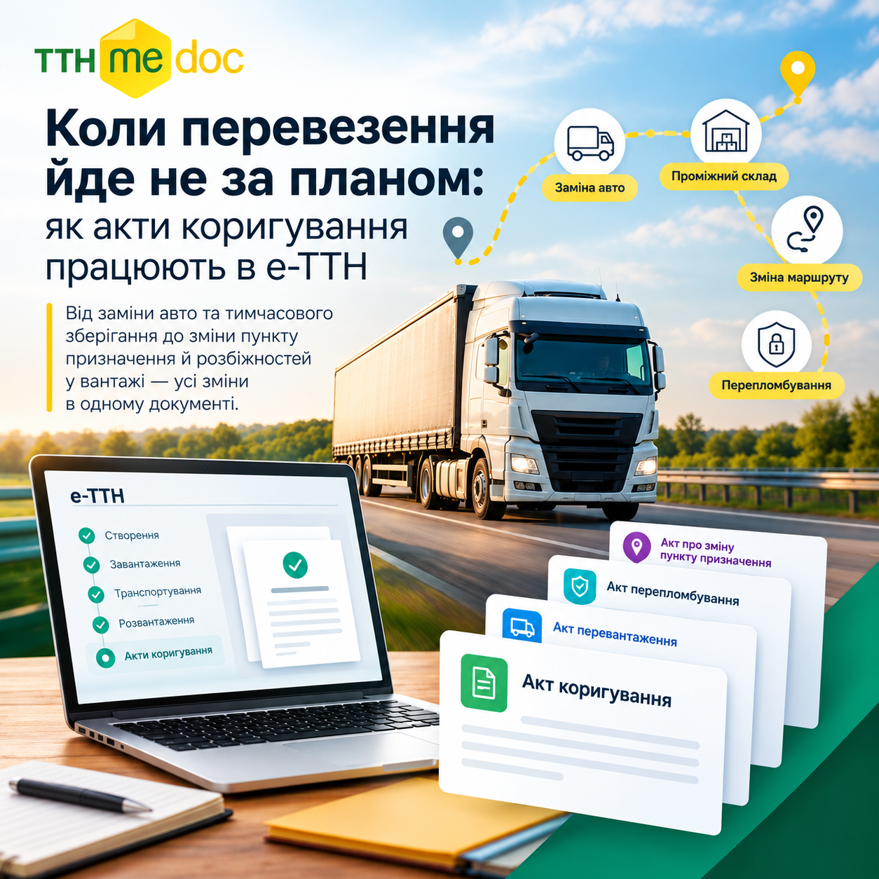 Коли перевезення змінюється в дорозі: як акти коригування працюють в е-ТТН