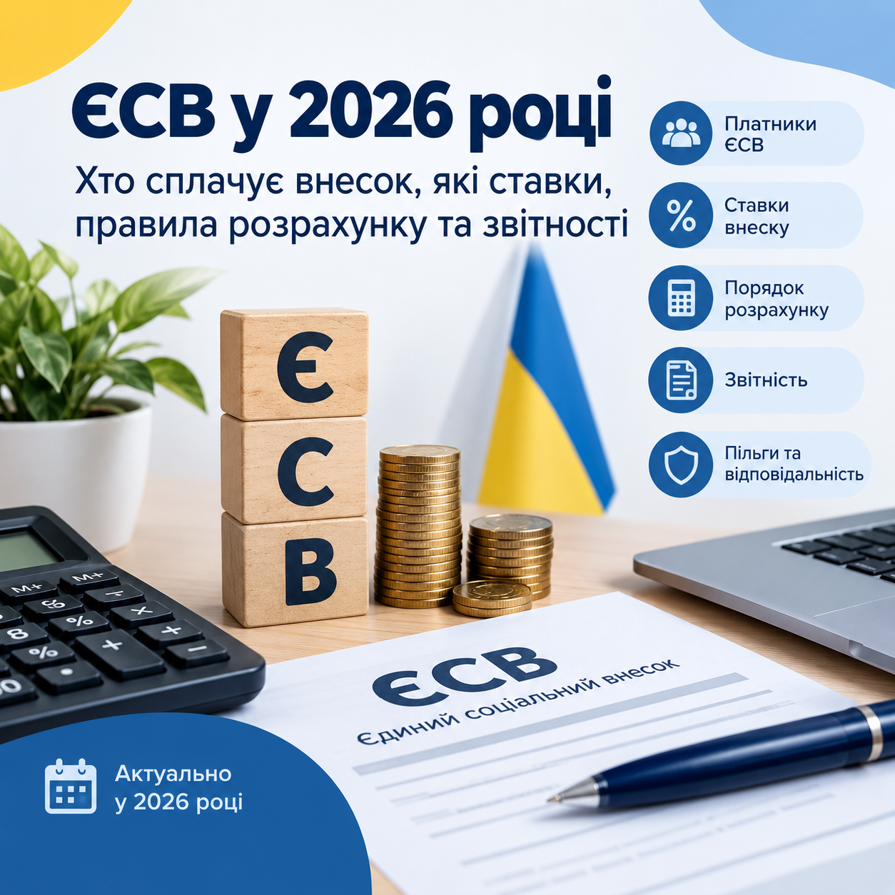 ЄСВ у 2026 році: хто сплачує внесок, які діють ставки та правила розрахунку